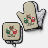 Dog Mama Christmas Merry Woofmas Hondenliefhebber  Ovenwant & Pannenlap Set (Voorkant / Achterkant)