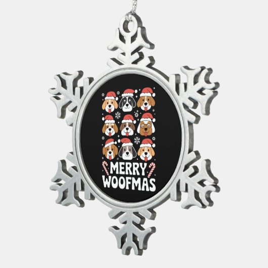 Dog Mama Christmas Merry Woofmas Hondenliefhebber Tin Sneeuwvlok Ornament (Rechts)