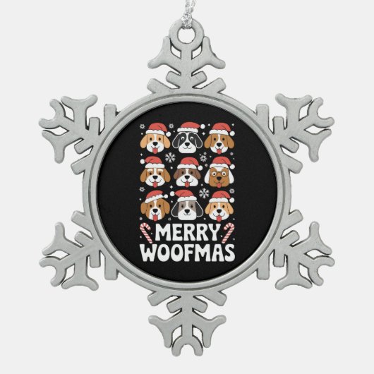 Dog Mama Christmas Merry Woofmas Hondenliefhebber Tin Sneeuwvlok Ornament (Voorkant)