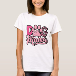 Dog Mama Cute Pink Paw Print & Leopard Print Pet T-shirt