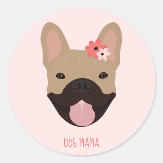 Dog Mama French Bulldogs Smiling Flowers Pink Ronde Sticker (Voorkant)