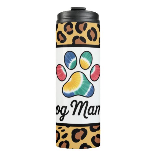 Dog Mama Tie-Dye Paw Print Leopard Pattern Design Thermosbeker (Voorkant)