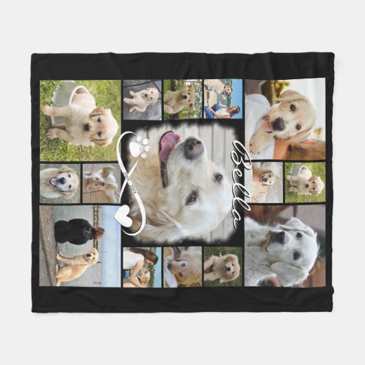 Dog Memorial 15 Foto Collage Sympathie Keepslag Fleece Deken (Voorkant (Horizontaal))