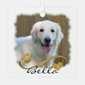 Dog Memorial 2 Foto's PawPrint Heart Infinity Metalen Ornament (Achterkant)