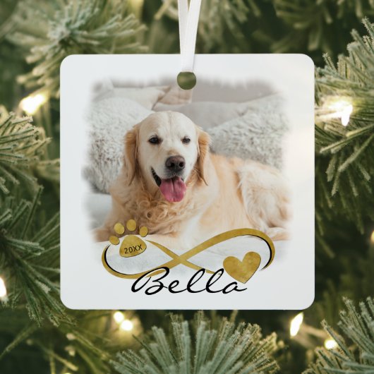 Dog Memorial 2 Foto's PawPrint Heart Infinity Metalen Ornament (Insitu)