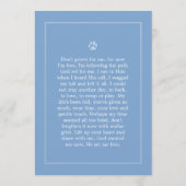 Dog Memorial 5x7 Light Blue Don't Grieve Poem Programmakaart (Achterkant)