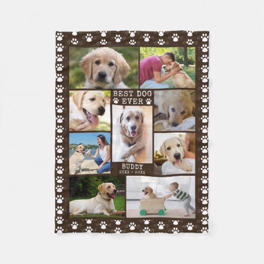 Dog Memorial BEST DOG EVER Foto Collage Brown Fleece Deken (Voorkant)