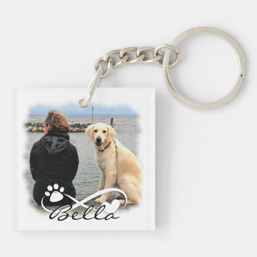 Dog Memorial Foto Paw Heart Infinity Keepomwille Sleutelhanger (Achterkant)