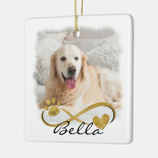 Dog Memorial Foto Paw Print Heart Infinity Cerami Keramisch Ornament (Links)