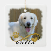 Dog Memorial Foto Paw Print Heart Infinity Cerami Keramisch Ornament (Achterkant)