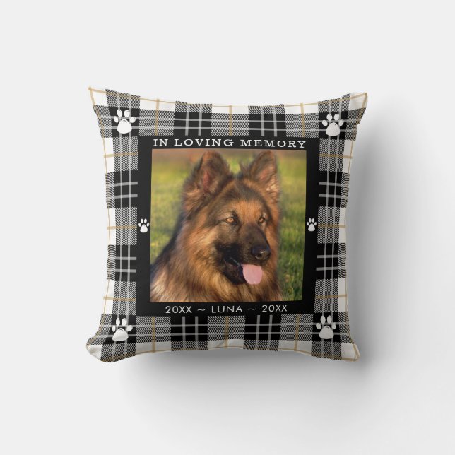 DOG Memorial Foto van LOVING MEMORY Black Pset Kussen (Voorkant)