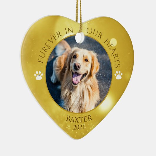 Dog Memorial FUREVER IN ONZE HARTS Foto Keepomwill Keramisch Ornament (Rechts)