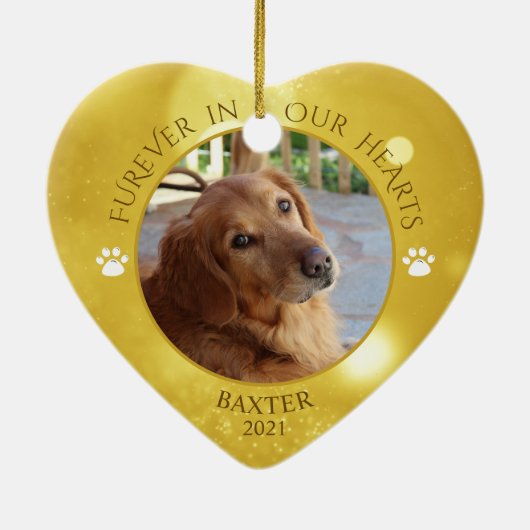 Dog Memorial FUREVER IN ONZE HARTS Foto Keepomwill Keramisch Ornament (Achterkant)