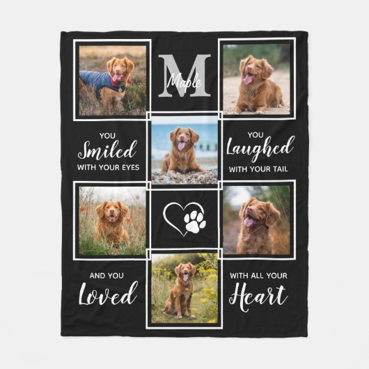 Dog Memorial Gift Personalized Pet Photo Collage Fleece Deken (Voorkant)