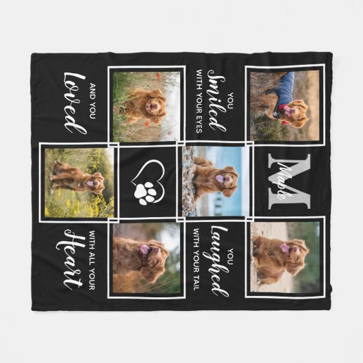 Dog Memorial Gift Personalized Pet Photo Collage Fleece Deken (Voorkant (Horizontaal))
