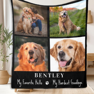 Dog Memorial Gift Pet Loss Custom 4 Photo Collage Fleece Deken