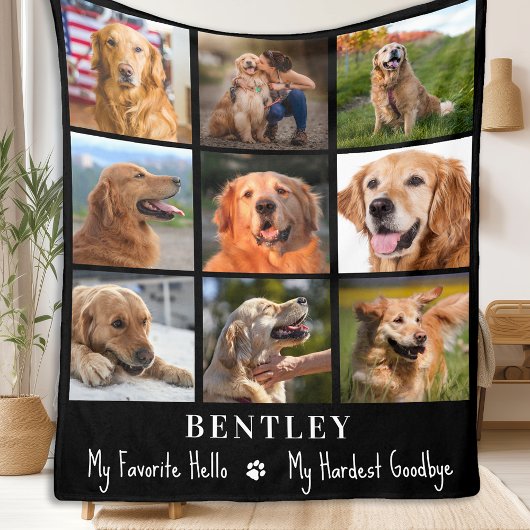 Dog Memorial Gift Pet Loss Custom 9 Photo Collage Fleece Deken