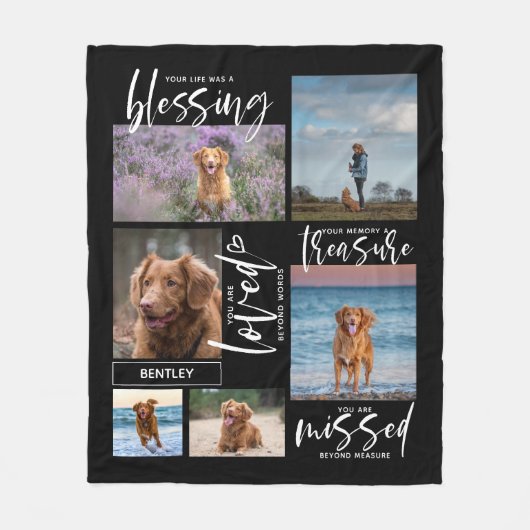 Dog Memorial Gift- Pet Loss Name 6 Foto Keepslag Fleece Deken (Voorkant)