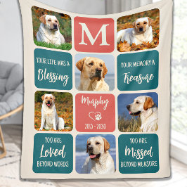 Dog Memorial Gift Pet Loss Retro Colors 6 Foto Fleece Deken