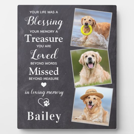 Dog Memorial Personalized Pet Loss Gift 3 Foto Fotoplaat (Voorkant)