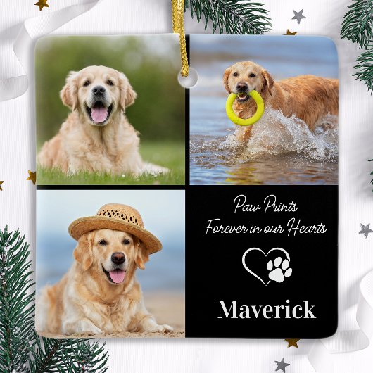 Dog Memorial Pet Loss gepersonaliseerd 3 fotocolla Keramisch Ornament