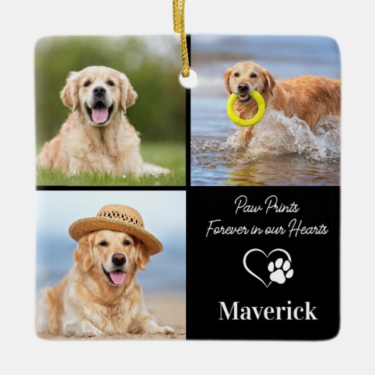 Dog Memorial Pet Loss gepersonaliseerd 3 fotocolla Keramisch Ornament (Voorkant)