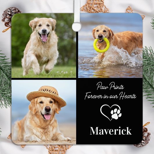 Dog Memorial Pet Loss gepersonaliseerd 3 fotocolla Metalen Ornament