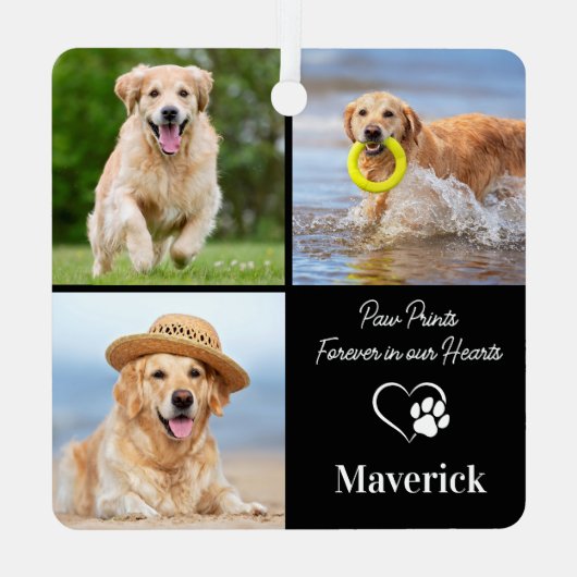 Dog Memorial Pet Loss gepersonaliseerd 3 fotocolla Metalen Ornament (Achterkant)