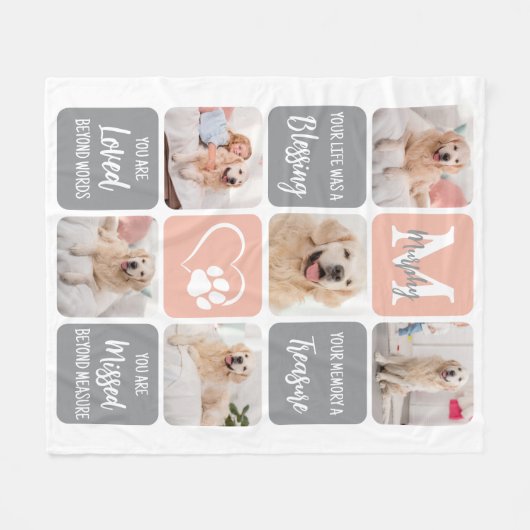 Dog Memorial Pet Loss Modern Colour Photo Collage Fleece Deken (Voorkant (Horizontaal))