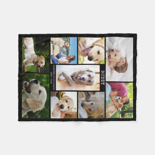 Dog Memorial Photo Collage Name Dates Black Fleece Deken (Voorkant (Horizontaal))