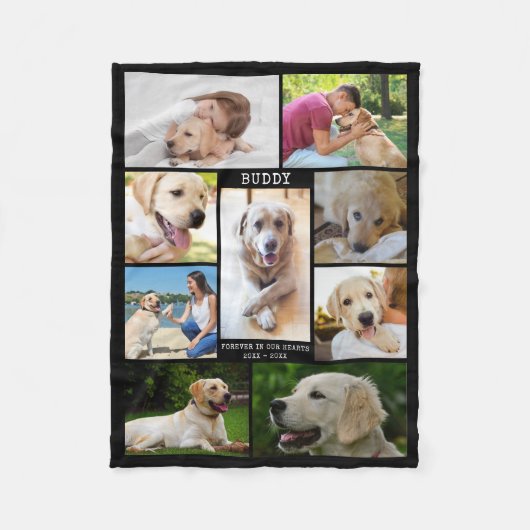 Dog Memorial Photo Collage Name Dates Black Fleece Deken (Voorkant)