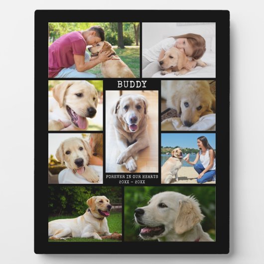 Dog Memorial Photo Collage Name Dates Black Fotoplaat (Voorkant)