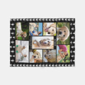 Dog Memorial Photo Collage Paws Hearts Black Fleece Deken (Voorkant (Horizontaal))