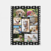 Dog Memorial Photo Collage Paws Hearts Black Fleece Deken (Voorkant)