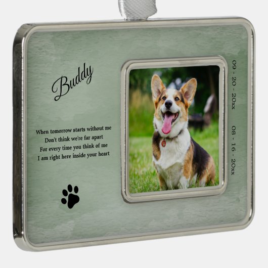 Dog Memorial Photo Quote Verzilverd Omlijst Ornament (Rechts)