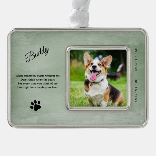 Dog Memorial Photo Quote Verzilverd Omlijst Ornament (Voorkant)