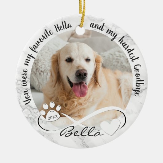 Dog Memorial Quote 2 Foto Pawprint Heart Infinity Keramisch Ornament (Voorkant)