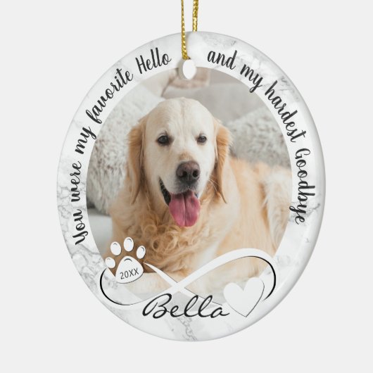 Dog Memorial Quote 2 Foto Pawprint Heart Infinity Keramisch Ornament (Links)
