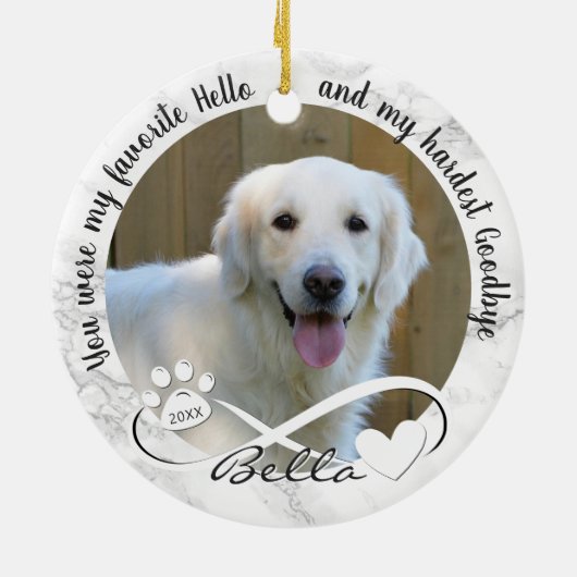 Dog Memorial Quote 2 Foto Pawprint Heart Infinity Keramisch Ornament (Achterkant)