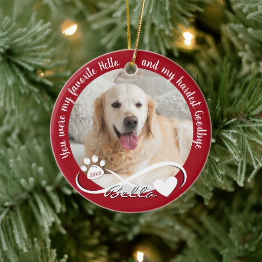 Dog Memorial Quote 2 Foto Pawprint Heart Infinity Keramisch Ornament (Boom)