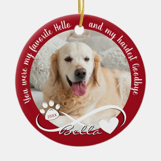 Dog Memorial Quote 2 Foto Pawprint Heart Infinity Keramisch Ornament (Voorkant)
