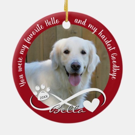 Dog Memorial Quote 2 Foto Pawprint Heart Infinity Keramisch Ornament (Achterkant)