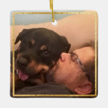 Dog Memorial Square Gold Trim 2 Foto Ornament