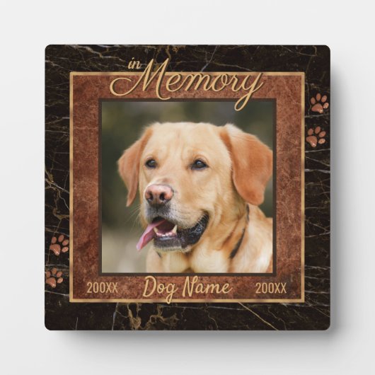 Dog Memory Marble Rustic Gold Square Keepslag Fotoplaat (Voorkant)