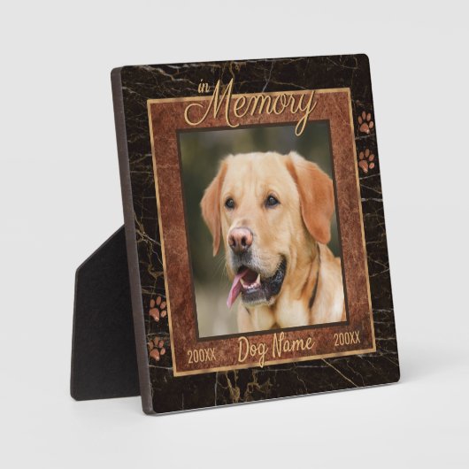 Dog Memory Marble Rustic Gold Square Keepslag Fotoplaat (Voorkant)
