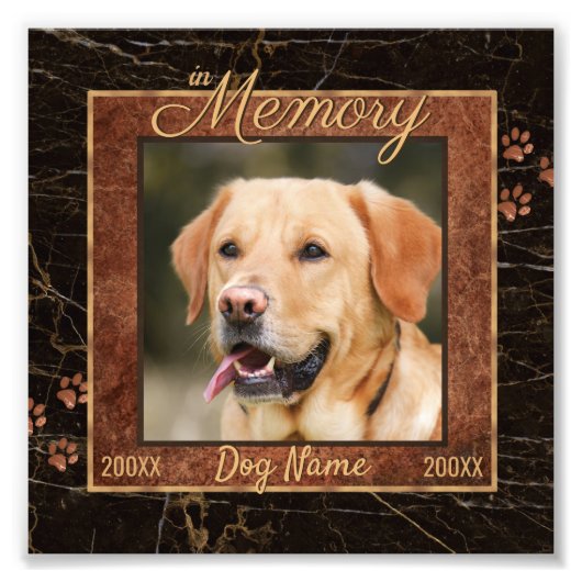 Dog Memory Marble Rustic Square Keepslag Foto Afdruk (Voorkant)