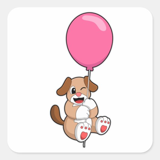 Dog met ballon vierkante sticker (Voorkant)