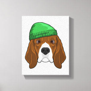 Dog met Beanie Canvas Afdruk
