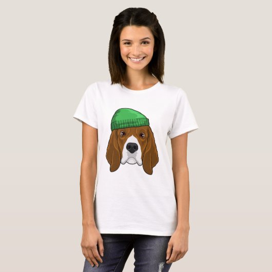 Dog met Beanie T-shirt (Voorkant volledig)