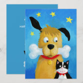 Dog met beenderen en kat - Funny kerstkaart (Voorkant / Achterkant)